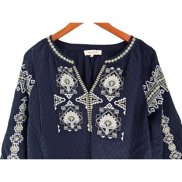 Anthropologie Solitaire Peasant Embroidered Johnny Blouse Floral Eyelet Shirt Bl - Picture 2 of 10